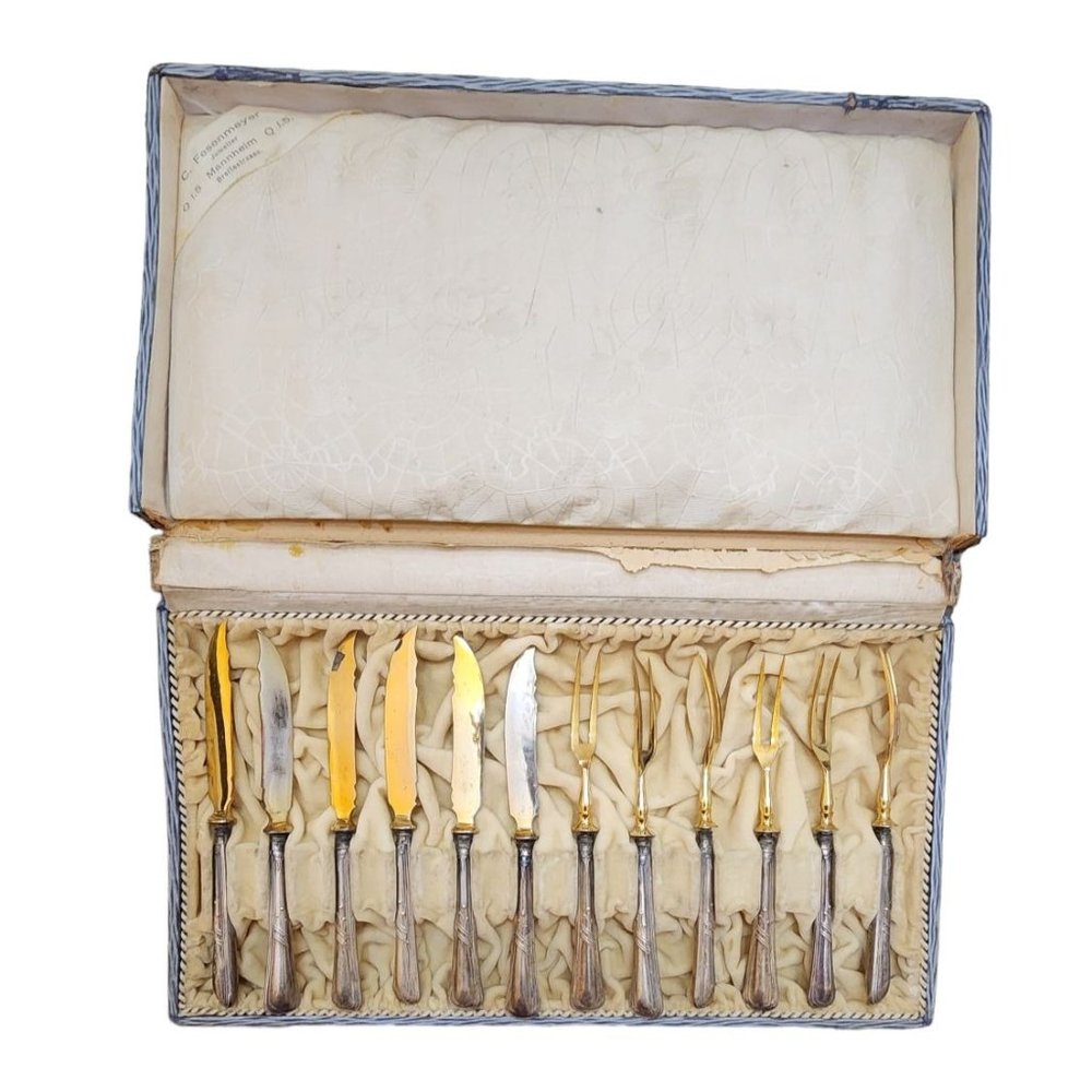 Early 6 pcs Knife/Fork Set In Original Box By C Fesenmeyer (A1888)